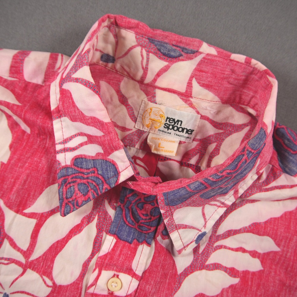 Vintage 80s Reyn Spooner Reverse Floral Rose Men Shirt L Hawaiian Aloha